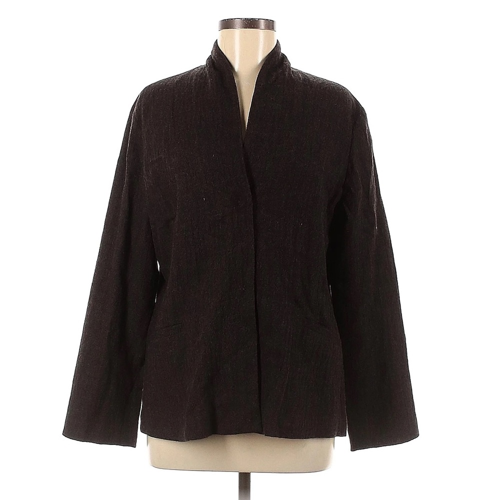 Eileen Fisher Wool Light Duster Trench in Dark Brown/Purple